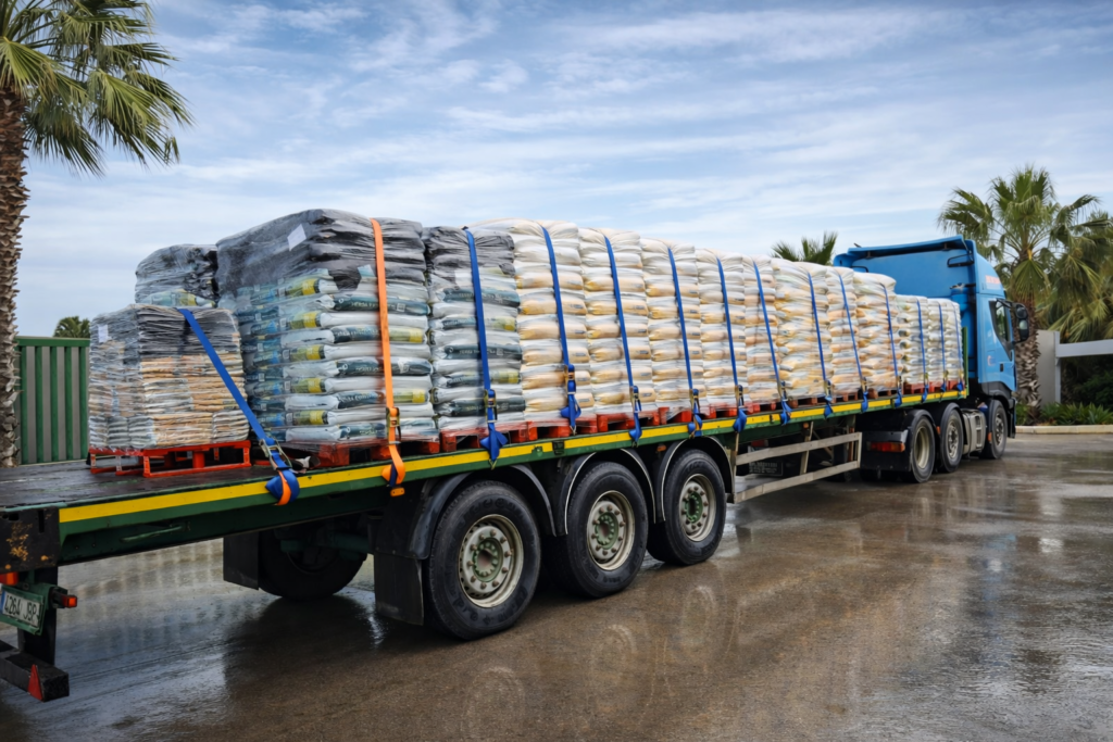 TRANSPORTE EN PLATAFORMA ABIERTA DE MATERIAL DE OBRA